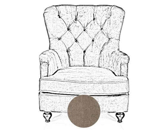 Fauteuil chesterfield haut dossier tissu taupe