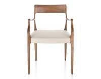 Chaise scandinave avec accoudoirs bois teinte noyer assise tissu chevron beige Chaise scandinave avec accoudoirs bois teinte noyer assise tissu chevron beige