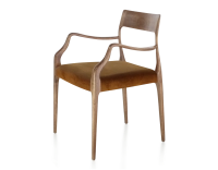 Chaise scandinave avec accoudoirs bois teinte noyer assise tissu velours bronze Chaise scandinave avec accoudoirs bois teinte noyer assise tissu velours bronze