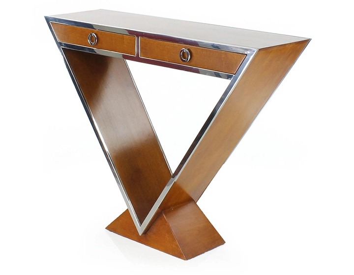 Console art déco double tiroirs bois teinte merisier Console art déco double tiroirs bois teinte merisier