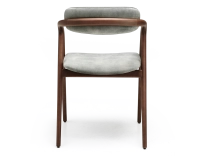 Chaise scandinave bois teinte noyer assise tissu velours gris bleu Chaise scandinave bois teinte noyer assise tissu velours gris bleu