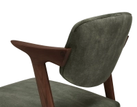 Chaise scandinave bois teinte noyer assise tissu velours vert forêt Chaise scandinave bois teinte noyer assise tissu velours vert forêt