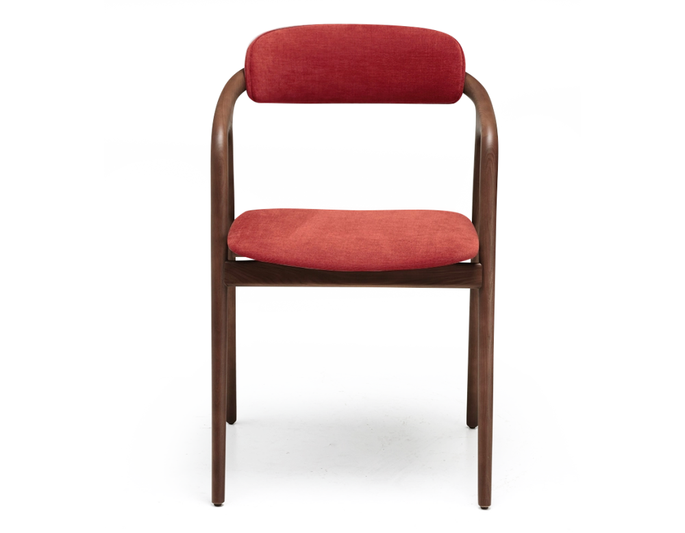 Chaise scandinave bois teinte noyer assise tissu beige orange brulé Chaise scandinave bois teinte noyer assise tissu beige orange brulé