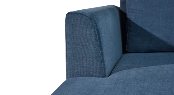 Canapé d'angle méridienne droite 4/5 places tissu bleu jean (1 module gauche 2.5 places)