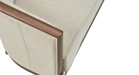 Canapé ancien 3 places bois teinte noyer et tissu beige naturel Canapé ancien 3 places bois teinte noyer et tissu beige naturel