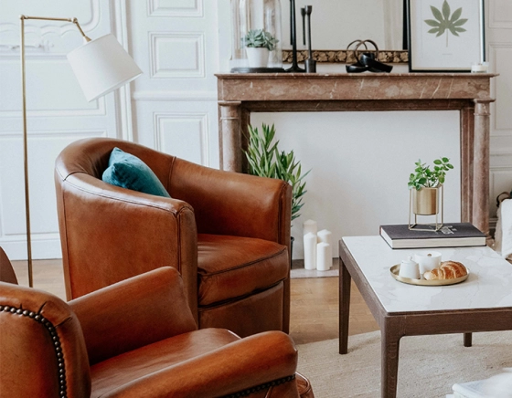 Fauteuil club cuir marron clair