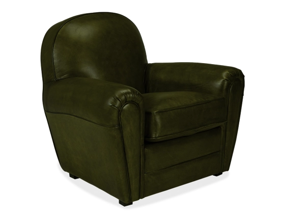Fauteuil club cuir vert olive accoudoirs passepoil