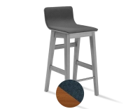 Tabouret de bar en chêne H60 cm bois teinte merisier assise tissu bleu océan Tabouret de bar en chêne H60 cm bois teinte merisier assise tissu bleu océan