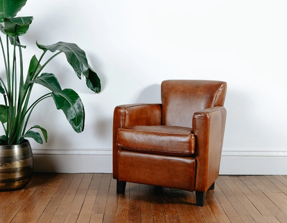 Leather club armchair light brown