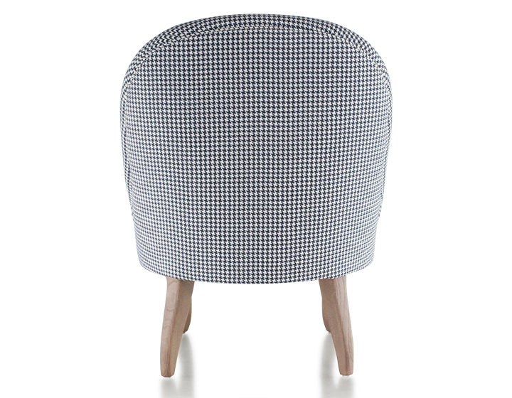 Fauteuil crapaud sans accoudoirs pieds bois teinte noyer et tissu pied-de-poule bleu et blanc Fauteuil crapaud sans accoudoirs pieds bois teinte noyer et tissu pied-de-poule bleu et blanc