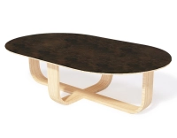 Table basse ovale en chêne et céramique avec bois teinte naturelle plateau céramique brun oxydé 140x80 cm Table basse ovale en chêne et céramique avec bois teinte naturelle plateau céramique brun oxydé 140x80 cm