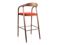 Tabouret de bar h80 cm teinte assise bois teinte marron foncé et tissu orange brulé Tabouret de bar h80 cm teinte assise bois teinte marron foncé et tissu orange brulé