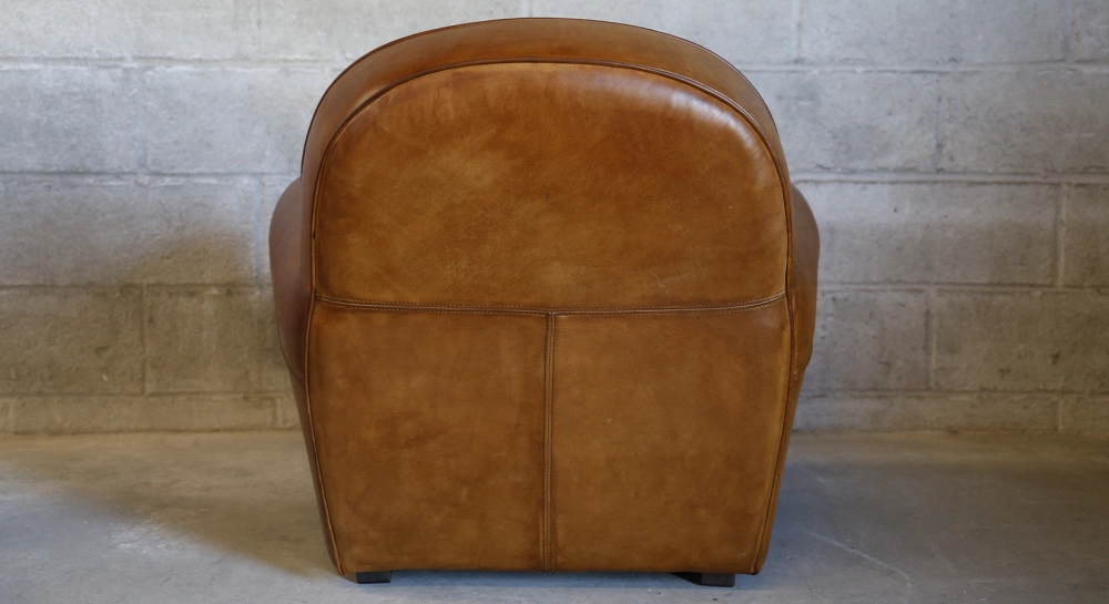 Leather club armchair dark brown studded armrests