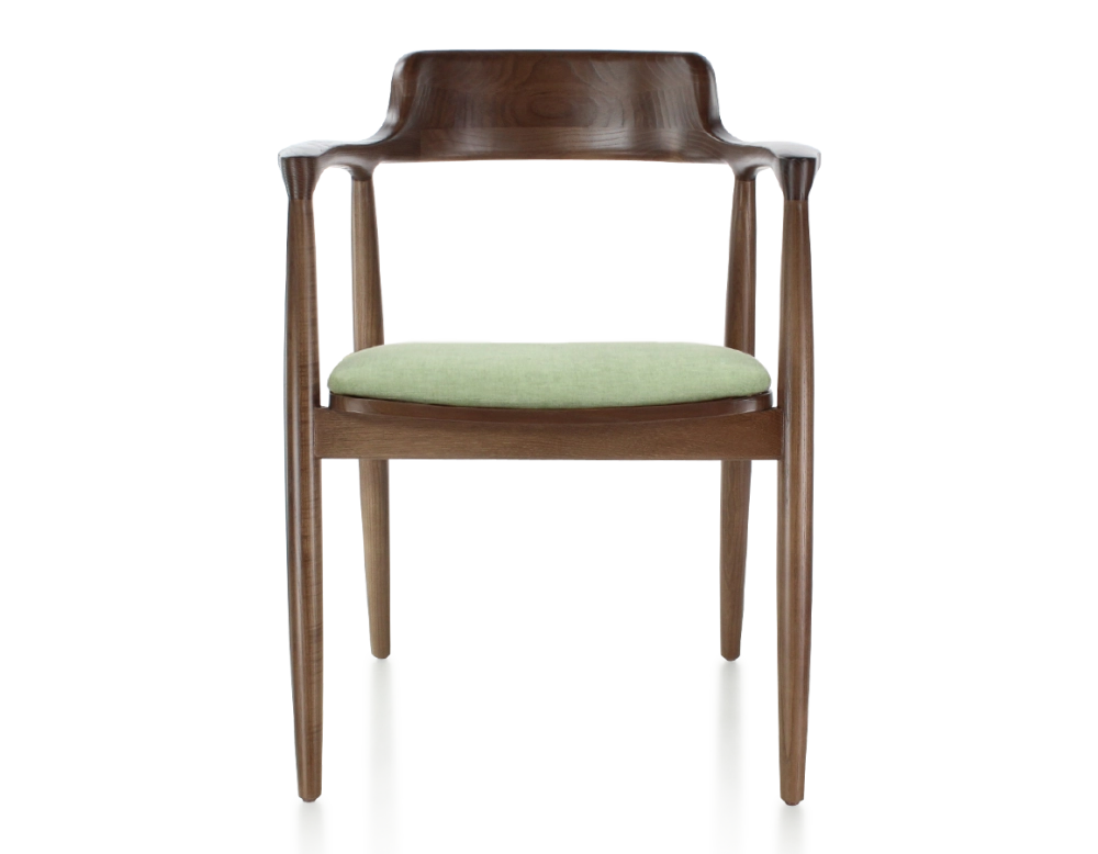 Chaise scandinave bois teinte marron foncé et tissu vert Chaise scandinave bois teinte marron foncé et tissu vert