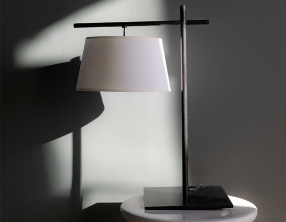 Black square table lamp with ivory lampshade
