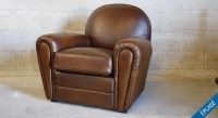 Leather club armchair dark brown studded armrests