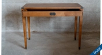 Navy desk in wood and leather bois teinte merisier plateau bois