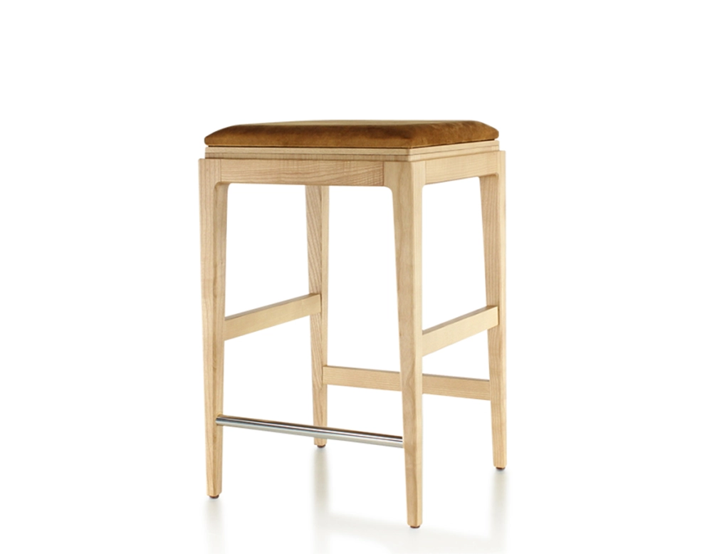 H60 cm designer bar stool wood natural tint seat bronze velvet fabric