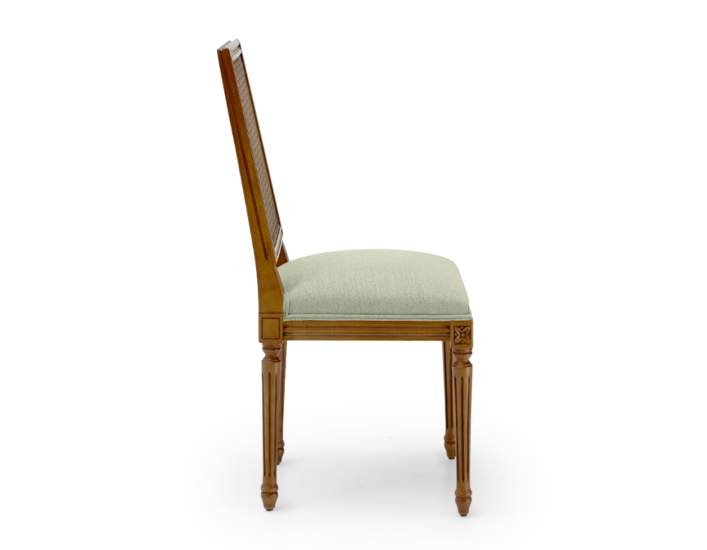 Chaise ancienne style Louis XVI dossier canné assise tissu vert sauge Chaise ancienne style Louis XVI dossier canné assise tissu vert sauge