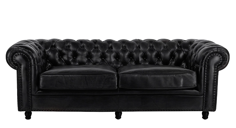 3 seater Chesterfield leather sofa black studded armrests 3 seater Chesterfield leather sofa black studded armrests