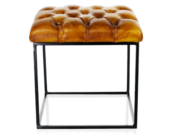 Chesterfield leather pouffe cognac