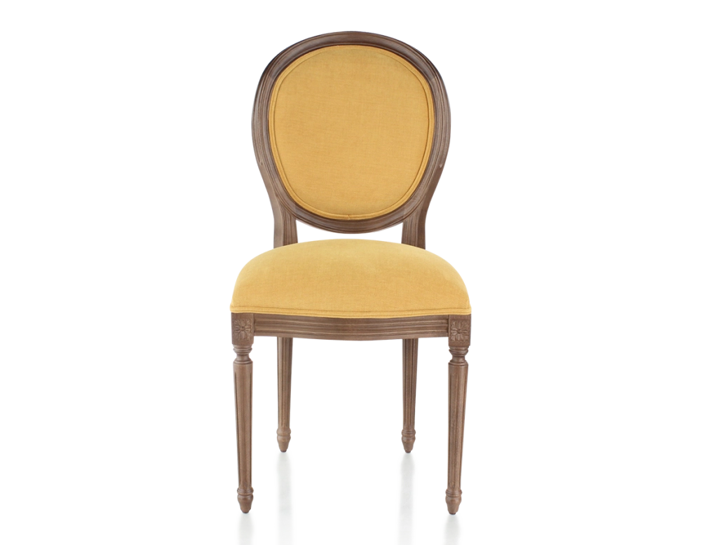 Chaise ancienne style Louis XVI bois teinte marron foncé et tissu jaune Chaise ancienne style Louis XVI bois teinte marron foncé et tissu jaune