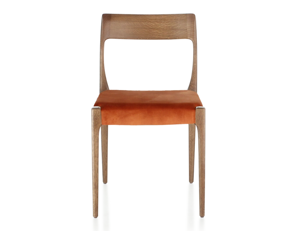 Scandinavian chair walnut-stained wood, terracotta velvet seat Scandinavian chair walnut-stained wood, terracotta velvet seat