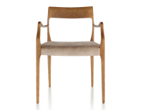 Scandinavian armchair with armrests cherry-stained wood, light taupe velvet seat Scandinavian armchair with armrests cherry-stained wood, light taupe velvet seat