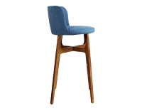 Tabouret de bar h80 cm bois teinte merisier assise tissu bleu jeans Tabouret de bar h80 cm bois teinte merisier assise tissu bleu jeans