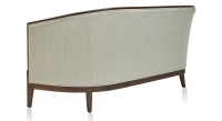 Canapé ancien 3 places bois teinte noyer et tissu beige naturel Canapé ancien 3 places bois teinte noyer et tissu beige naturel