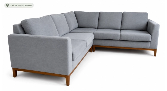 Canapé d'angle 5 places tissu gris clair (2G - A - 2D)