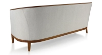 Canapé ancien 3 places bois teinte merisier et tissu beige naturel Canapé ancien 3 places bois teinte merisier et tissu beige naturel