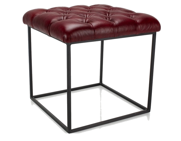 Puf Chesterfield de piel rojo carmín