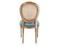 Chaise ancienne style Louis XVI bois teinte ancienne dossier canné assise tissu velours bleu pétrole Chaise ancienne style Louis XVI bois teinte ancienne dossier canné assise tissu velours bleu pétrole