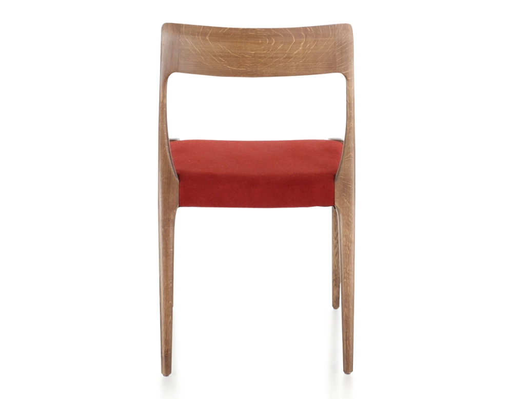 Scandinavian chair walnut-stained wood burgundy fabric seat Scandinavian chair walnut-stained wood burgundy fabric seat