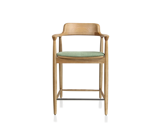 Tabouret de bar h60 cm bois teinte naturelle assise tissu vert