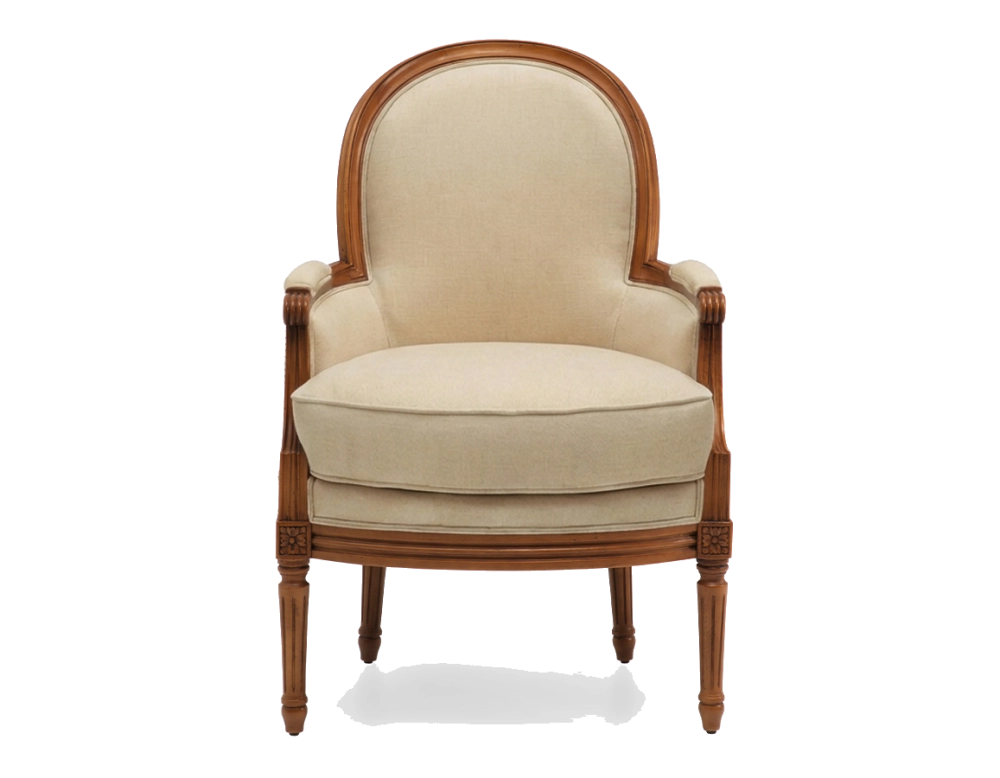 Sillón bergère moldurado estilo Luis XVI bois teinte ancienne et tissu crème