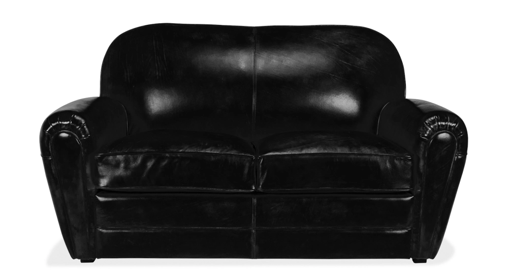 Canapé club cuir 2 places noir accoudoirs passepoil Canapé club cuir 2 places noir accoudoirs passepoil
