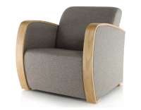 Fauteuil design bois teinte naturelle et tissu brun Fauteuil design bois teinte naturelle et tissu brun
