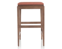 Tabouret de bar design H60 cm bois teinte noyer assise tissu rose corail Tabouret de bar design H60 cm bois teinte noyer assise tissu rose corail