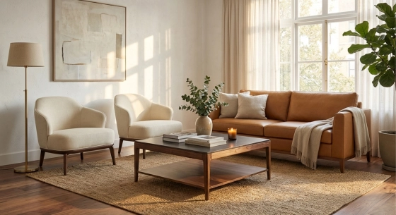 Canapé design 3 places cuir caramel