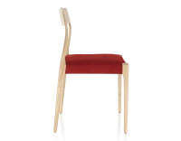 Chaise scandinave bois teinte naturelle assise tissu bordeaux Chaise scandinave bois teinte naturelle assise tissu bordeaux
