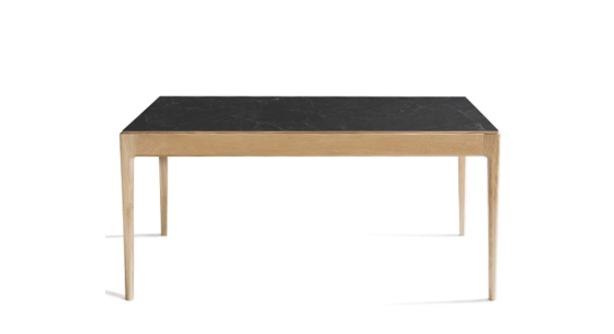 8 person oak and ceramic dining table with natural wood stain and slate effect ceramic top 210x90 cm
