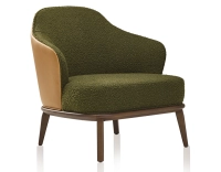 Fauteuil design cuir caramel et tissu bouclé vert Fauteuil design cuir caramel et tissu bouclé vert
