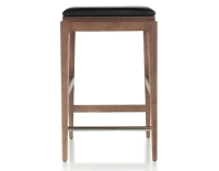 H60 cm designer bar stool walnut stained wood, ebony leather seat H60 cm designer bar stool walnut stained wood, ebony leather seat