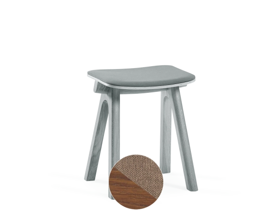 Upholstered oak stool H45 cm walnut-stained wood, taupe fabric seat