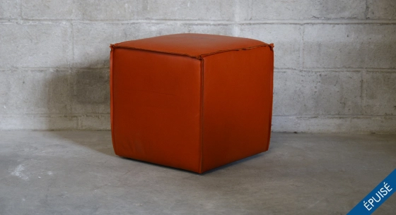 Pouf cuir de vachette rouge coquelicot