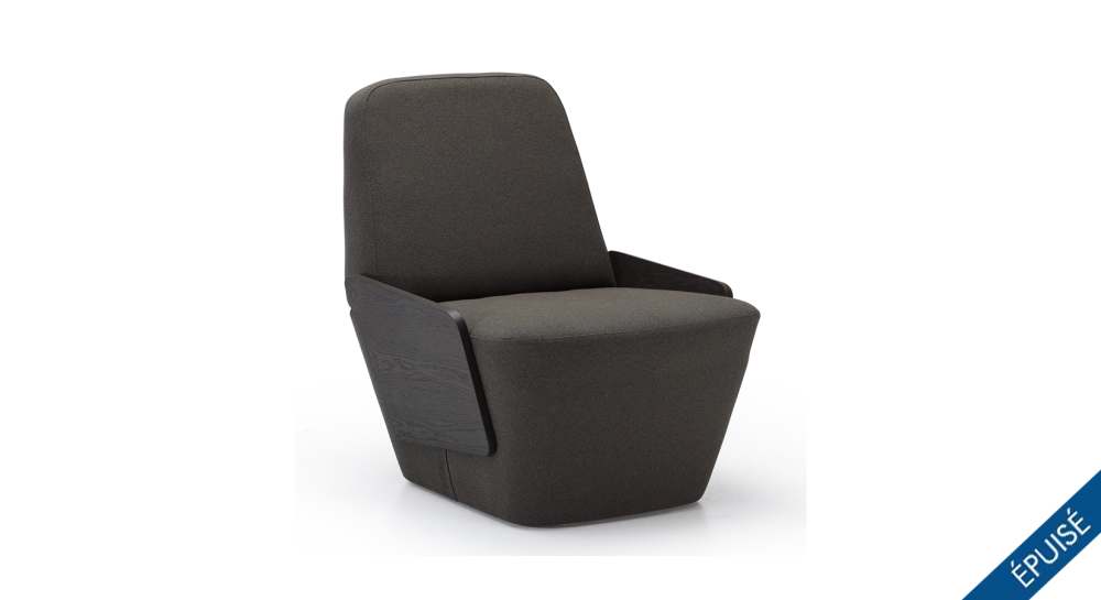 Designer armchair without armrests oak stained anthracite, dark grey fabric seat