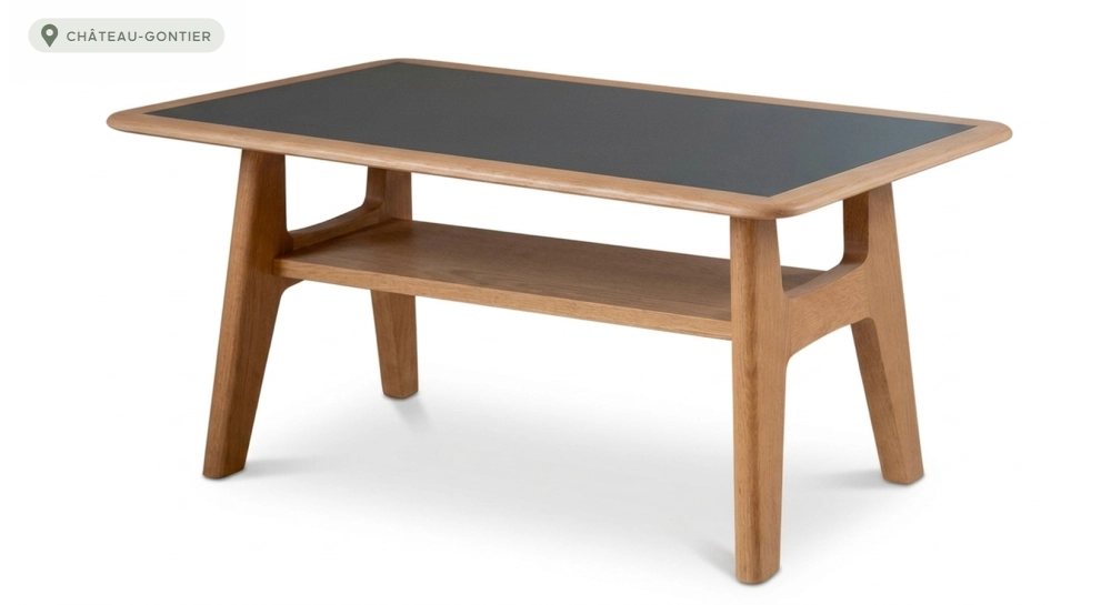Table basse rectangulaire en chêne et céramique avec bois teinte naturelle plateau céramique noire unie 100X50 cm