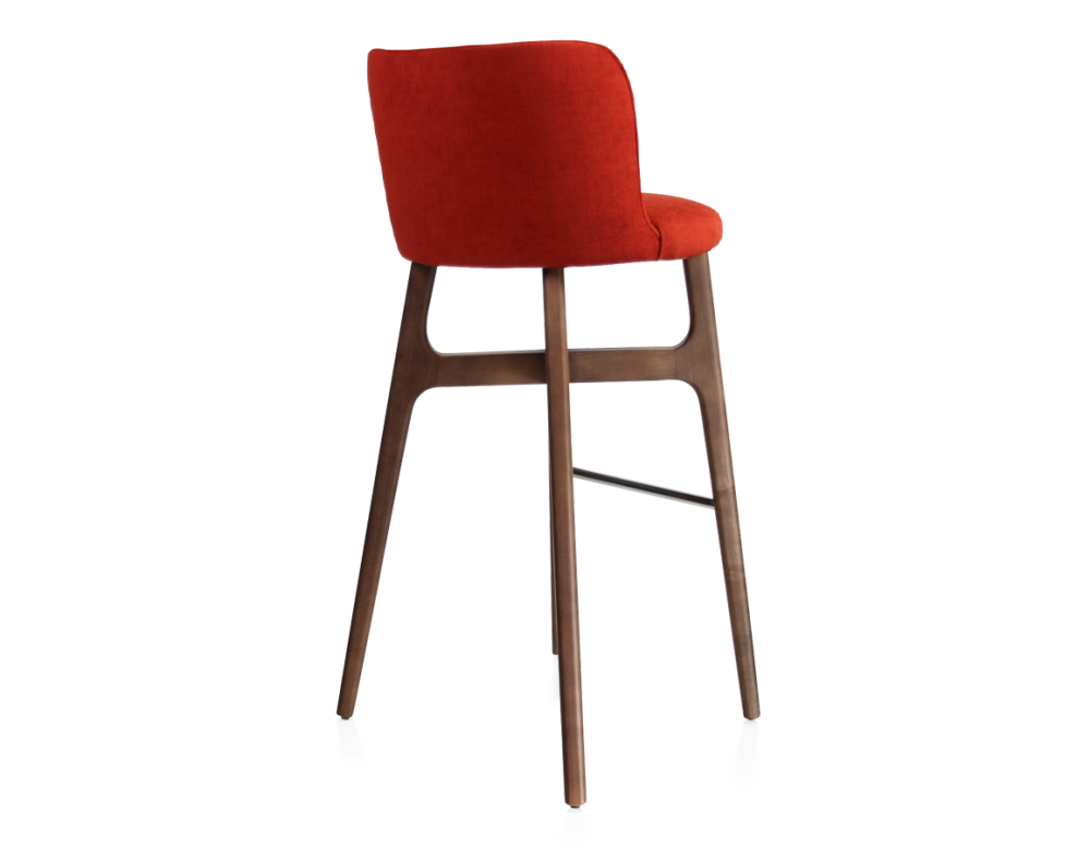 Bar stool h80 cm dark brown stained wood, burnt orange fabric seat Bar stool h80 cm dark brown stained wood, burnt orange fabric seat